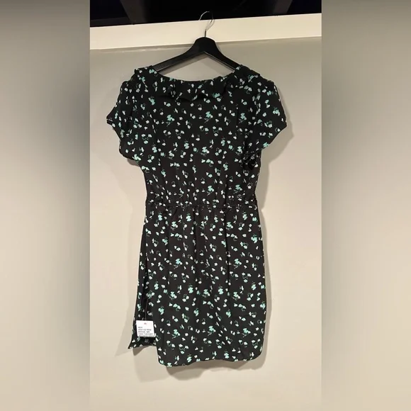 ASOS DESIGN lace trim ruffle bodice mini tea dress in black ditsy - Picture 7 of 7